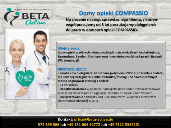 Pielęgniarka – Praca w Domach Opieki Compassio - Niemcy